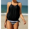 thumbnail image 4 of Women's Black Tankini with Stripes Patchwork, 4 of 9