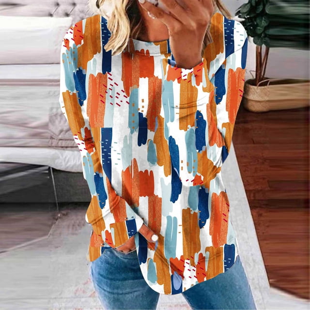 2023 Chandail à Capuchon Surdimensionné pour Femmes Col Rond Mode Décontractée Manches Longues Imprimé Chandail Hauts Blouse Costumes d'Halloween/Noël Rabais de 50 % Liquidation