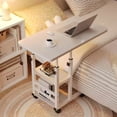 thumbnail image 2 of EastVita Table en C à Hauteur Réglable avec Roues, Table d'Appoint Mobile pour Collation avec Planche à Dessin Inclinable, Support de Canapé, de Chevet et d'Ordinateur Portable, Plateau Télé en Forme de C avec Étagères de Rangement, Blanc, 60 x 40 cm, 2 of 4