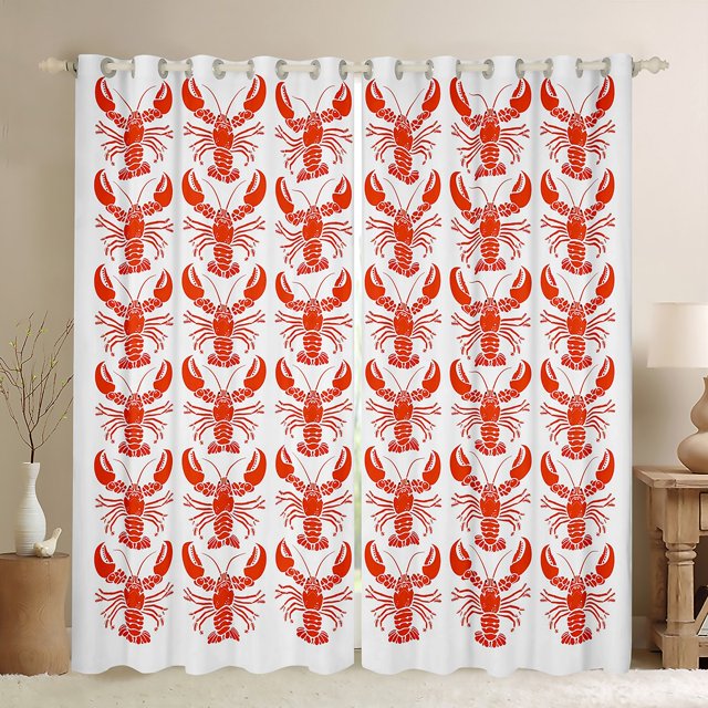 YST Rideaux à Imprimé Homard Rouges et Blancs, Rideaux Occultants, Rideaux et Draperies Animaux Marins de l'Océan, Rideaux de Chambre Faune de Rivière et de Lac, Habillages de Fenêtre Créatures Marines