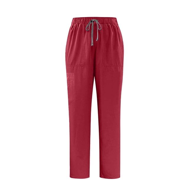 Pantalon d'Uniforme pour Femmes, Jambe Droite, Taille Haute, Classique Moderne, Pantalon Médical, Taille Élastique, pour Infirmière, Rouge, P