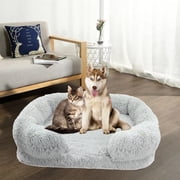 Calming Dog Bed Cuddler for Small Pets – Soft Faux Fur Cushion with Raised Bolster and Non-Slip Bottom for Secure, Cozy Sleeping
