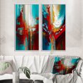 thumbnail image 1 of Designart « Teal Rhythms Abstract Awakening I » Peinture Abstraite Ensemble d'Art Mural Encadré de 2 - Ensemble d'Art Mural Encadré Moderne Rouge de 2, 1 of 6