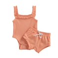 thumbnail image 3 of Ensemble Court 2 Pcs pour Tout-Petites Filles, Barboteuse Sans Manches à Encolure en U de Couleur Unie + Pantalon, 3 of 5