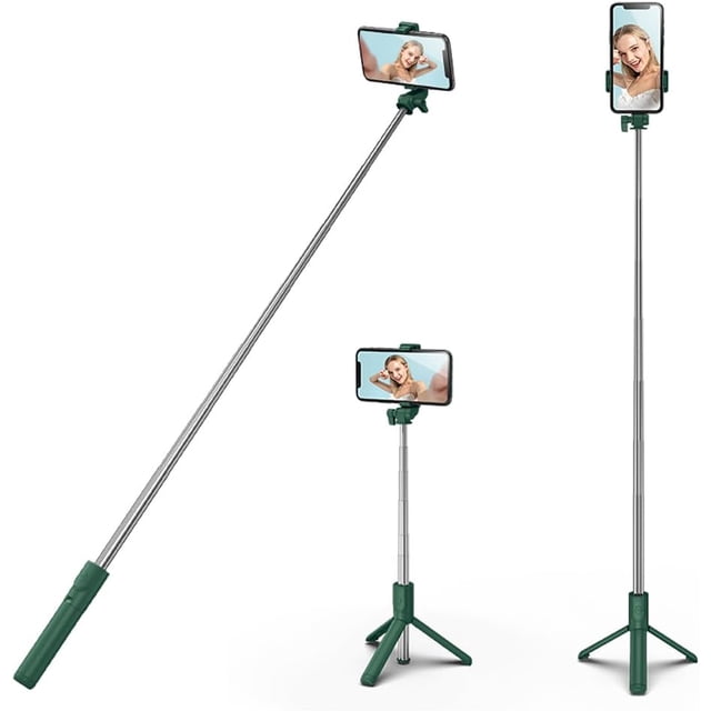 KOMI Selfie Stick, 40 inch Extendable and Portable Stable Selfie Stick Tripod with Wireless Remote Shutter Compatible with All Cellphones for Selfies, Live Streaming, Video Recording, Green