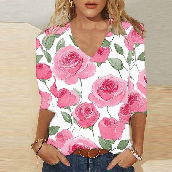 PEONAVET 3/1242 Length Sleeve Womens Tops, Women's Fashion Casual St. Patrick's Day V-neck 3/4 Sleeve Long Sleeved