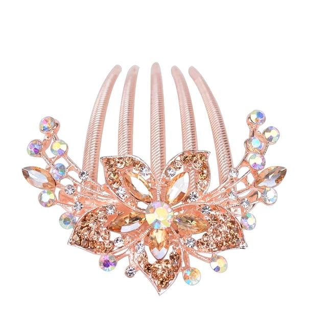Flower Rhinestones Hair Combs Accessories,Perfect Mother's Day Gifts,Brithday gifts (Champagne)