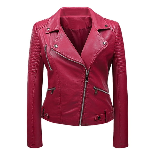 XZNGL Veste de Moto Ajustée à Col Montant en Cuir pour Femmes Veste en Cuir
