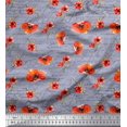 thumbnail image 1 of Soimoi Grey Poly Georgette Fabric Text & Poppy Floral Printed Fabric 1 Yard 52 Inch Wide, 1 of 3