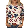 thumbnail image 1 of CEHVOM T-shirt Imprimé Mode Femme Jour de l'Indépendance Manches 3/4 Blouse Col Rond Tops Décontractés Liquidation, 1 of 5