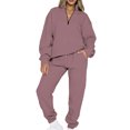 thumbnail image 1 of MAWCLOS Women Jogger Sets Long Sleeve Tracksuit Set Solid Color Two Piece Outfit Breathable Sports V Neck Sweatsuits Purple Pink XL, 1 of 5