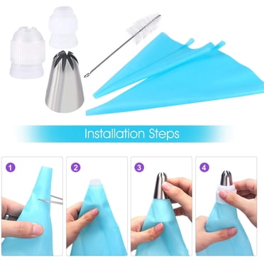 Peralng 28 Pcs Fournitures de Décoration de Gâteaux,24 Embouts de Glaçage en Acier Inoxydable,2 Sacs à Pâtisserie en Silicone Réutilisables,2 Coupleurs,Boîte de Rangement,Embouts de Décoration Professionnels pour Gâteaux Fondants Cupcakes Tartes