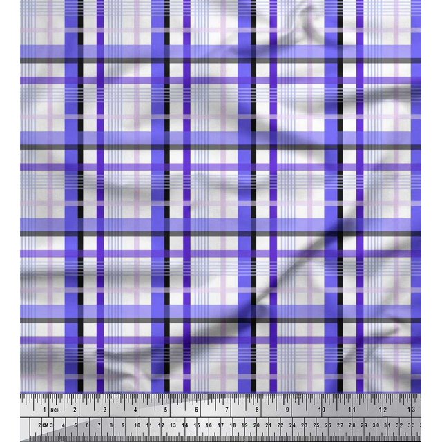 Soimoi Blue Rayon Fabric Gingham Check Decor Fabric Printed Yard 56 Inch Wide