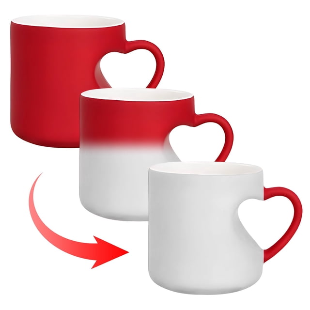 RKSTN Reveal Mug Heart-Shaped Color Changing Ceramic Mug - 11oz Heart Shape Changing Mugs With Side Heart Print Romantic Heart Handle Mug Romantic Surprise Gift kitchen gadgets