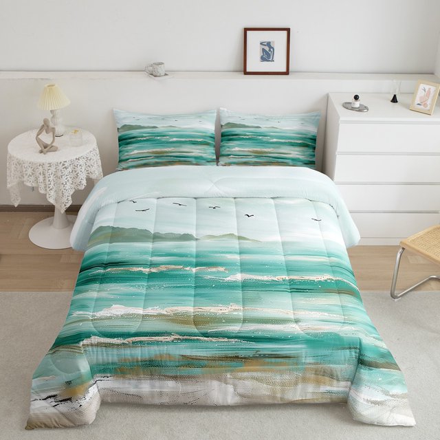 Erosebridal Ensembles de Literie à Impression à l'Huile Simple avec Couette, Ensembles de Couette Verts Taille Simple, Couette Réversible à Motif Moderne, Décoration de Chambre Respirante, 2 Pcs