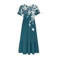 thumbnail image 3 of Pisexur Robes d'Été pour Femmes Col Rond Robe Fluide Plissée Tendance Manches Courtes Mode avec Poche Plage Été Évasée Imprimé Floral 2024 Robes, 3 of 4