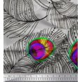 thumbnail image 1 of Soimoi Tissu en Satin Modal Imprimé Plume de Paon, Largeur 42 Pouces, 1 of 3