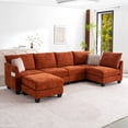 thumbnail image 2 of 124" Modular Sectional Sofa, U-Shaped 6 Seater Sectional Sofa with Storage Ottoman & USB Ports,Orange, 2 of 9