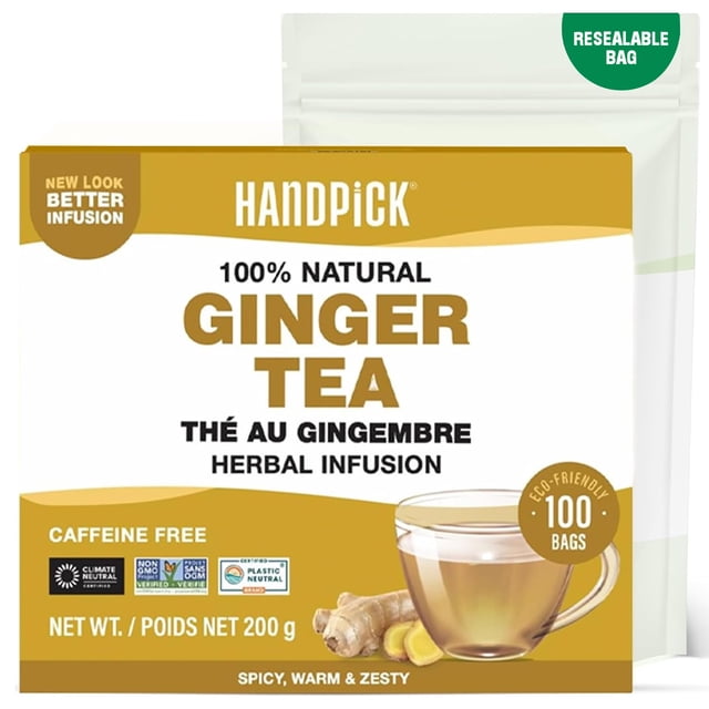 HANDPICK Ginger Tea Sachets (100 Unités), Sans Caféine, non-OGM