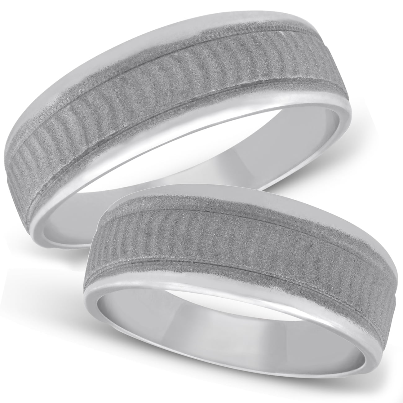 Ensemble d'Alliances Assorties en Or Blanc 14 K pour Lui et Elle