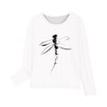 thumbnail image 4 of T-shirts à Manches Longues pour Filles, Col Rond, Imprimé Libellule, en Coton, T-Shirts Décontractés d'Automne et de Printemps, T-Shirts Graphiques Basiques pour Enfants (9 Ans, Blanc), 4 of 5