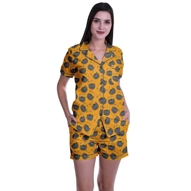 Moomaya Sleep Sets For Women With Shorts Pj Printed Short Sleeve Sleep Tops