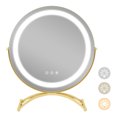 thumbnail image 2 of Gymax Miroir de Maquillage Rond 16 Pieds' avec 3 Couleurs de Lumières à Intensité Réglable, Fonction Mémoire, Or, 2 of 10