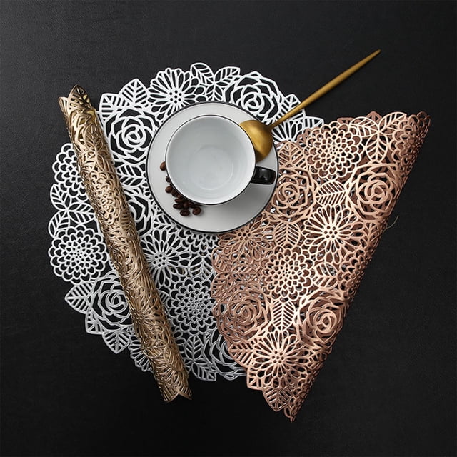 Iumwxz Kitchen Gadgets Hollowed Out Insulation Mat Solid Polyvinyl Chloride Leather Placemats Coffee Mats Kitchen Table Mats Easy to Clean Kitchen Table Mats Silver Pvc Hometrends
