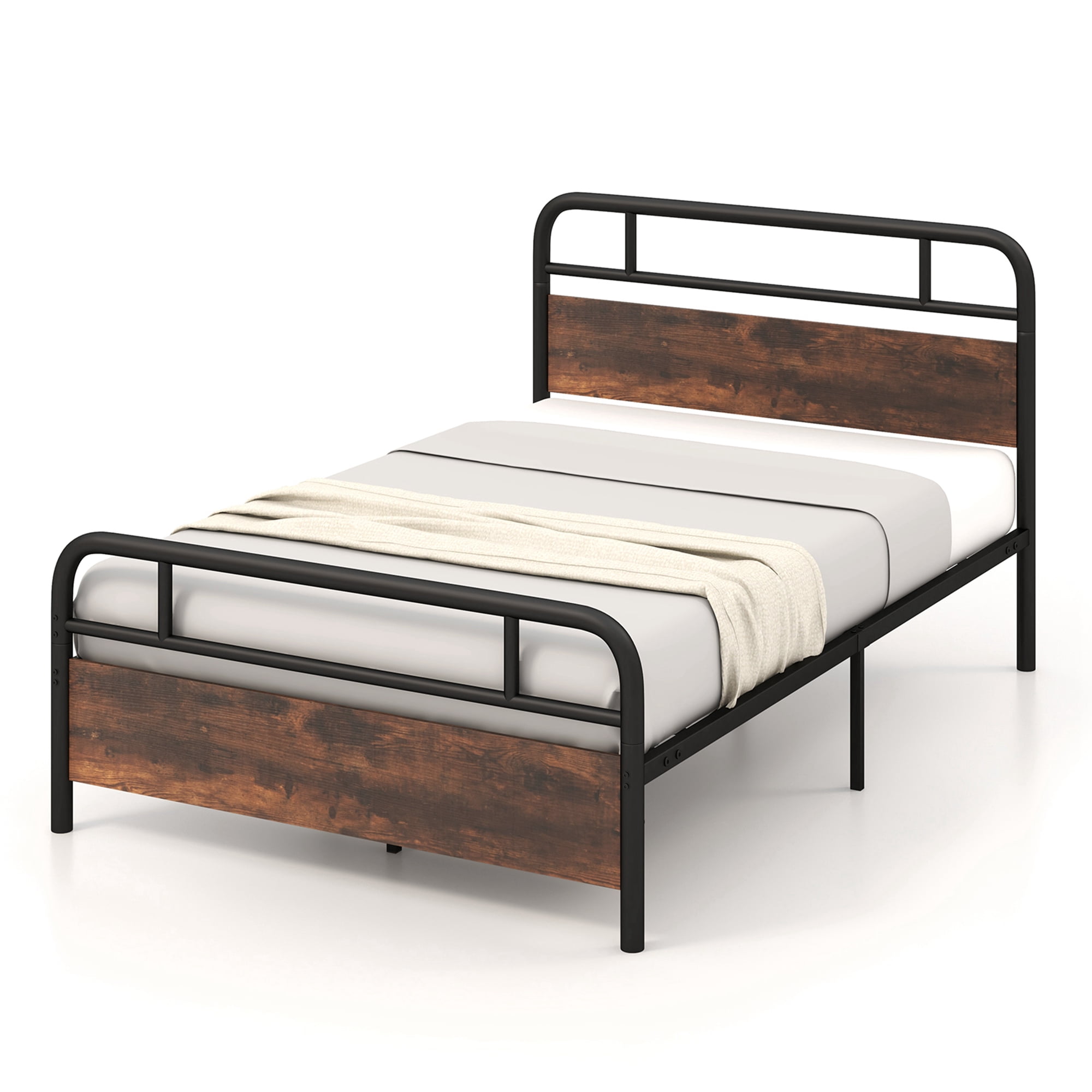 Costway Cadre de Lit Plateforme en Métal Format Grand Tête de Lit Industrielle Base de Matelas