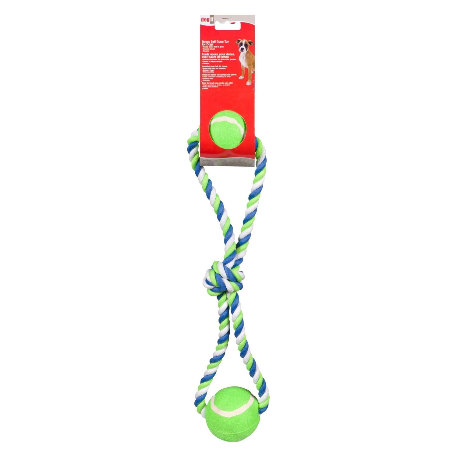 Dogit Jouet pour Chien en Corde à Nœuds, Jouet à Tirer à Boucles à 2 Balles Multicolore, 46 cm (18 Po)