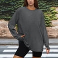 thumbnail image 2 of Diufon Chandail Molletonné Surdimensionné pour Femmes à Manches Longues, Col Ras du Cou, Coupe Ample, Haut à Enfiler, Couleur Unie, Vêtements de Mode d'Automne, 2 of 3