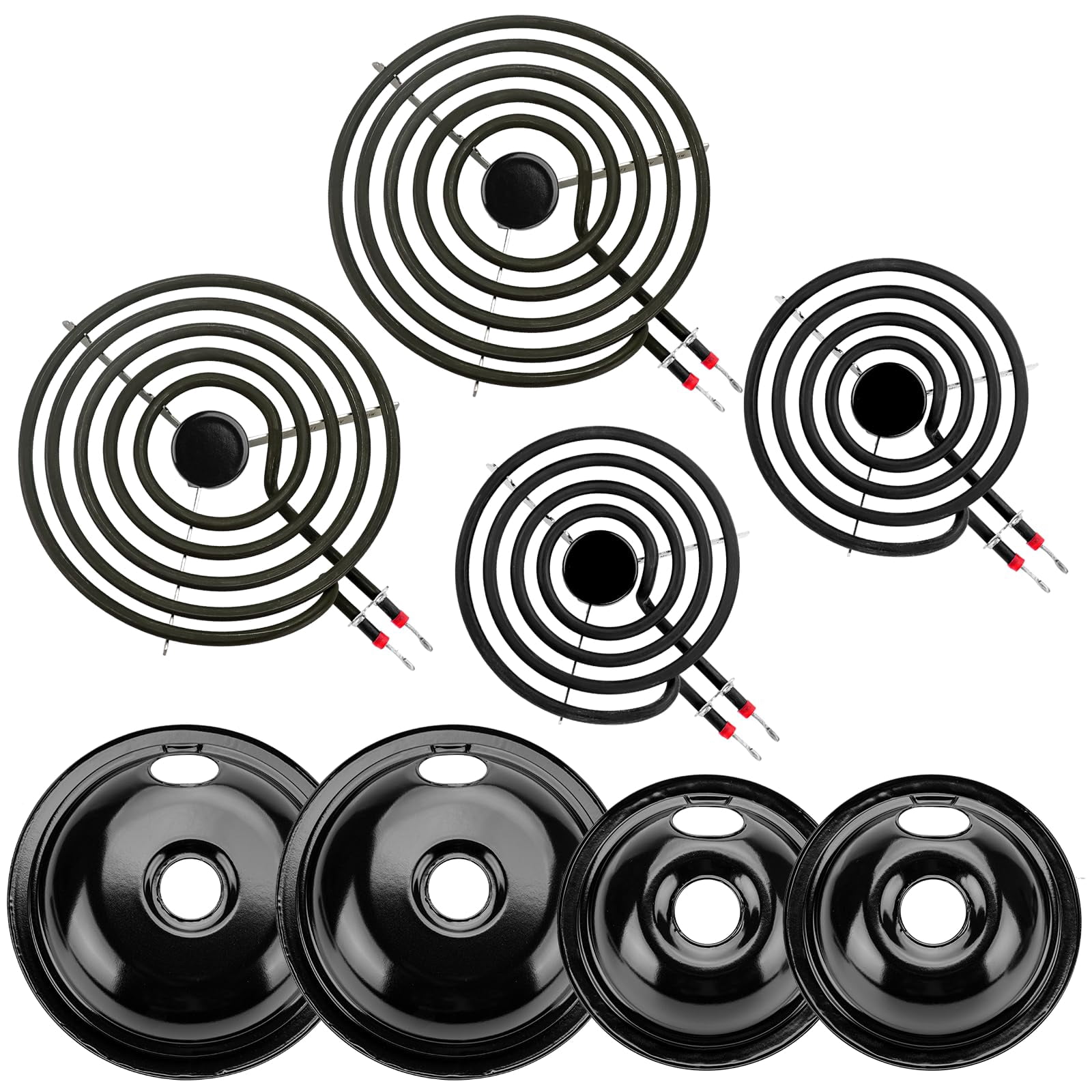 5304430149 5304430150 Black Porcelain Drip Pan Set & MP22YA Electric Range Burner Element Unit Set by Cenipar-Compatible with Frigi-daire Ken-more Cr