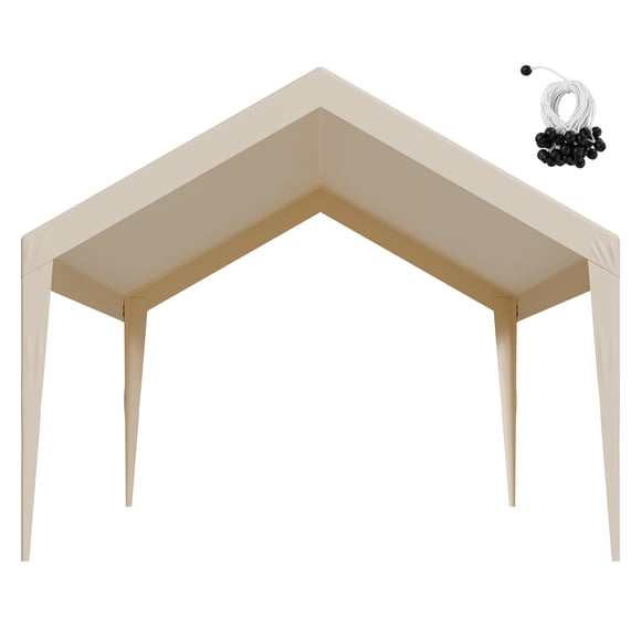 KFFKFF Carport Replacement Canopy, 12 x 20 ft Potable Garage Tent Top Tarp, UV-Resistant & Waterproof Car Shelter Tarp, Heavy Duty Car Port Cover with Ball Buggees, Beige