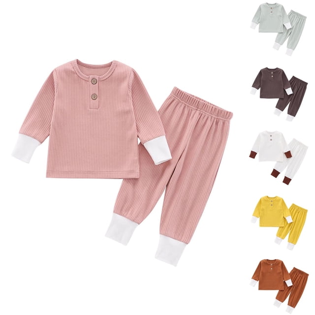 NJDVHB Ensembles d'Hiver pour Tout-Petits, Ensembles d'Automne pour Garçons Tout-Petits, Ensemble de Pyjama pour Garçons Filles, Hauts Unis à Manches Longues à Col Rond pour Tout-Petits Pantalons, Rose, 110