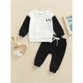thumbnail image 2 of Faithtur Toddler Boy 2Pcs Fall Outfits, Long Sleeve Letter Print Pullover Tops + Pants Set, 2 of 9