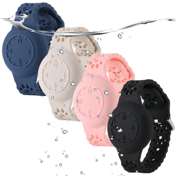 WILLED Lot de 4 Bracelets Airtag Imperméables pour Enfants, Bracelet en Silicone Souple avec Airtag Dissimulé, Support de Traqueur GPS Ajustable pour Apple Airtag, Bracelet de Montre Léger, Sécuritaire pour la Piscine et la Plage