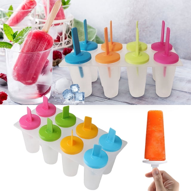 DIY Plastic Popsicle Molds Set | Eight Colorful Mini Square Ice Cream Makers with Lids | Spill-Proof Freezer Ice Pop Tray | Food-Grade DIY Snow Cone Molds | Easy Clean | 8-Pack | Kids &