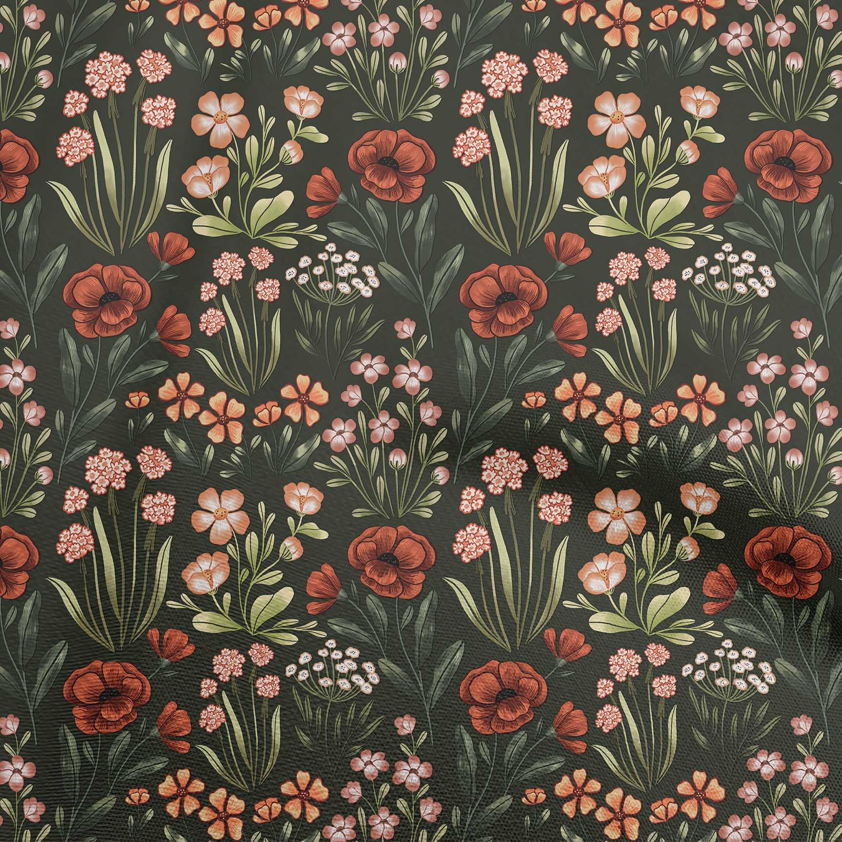 oneOone Tissu en Coton et Soie Vert Olive Floral Rétro Matériel de Robe Tissu Imprimé au Mètre 42 Pouces de Large
