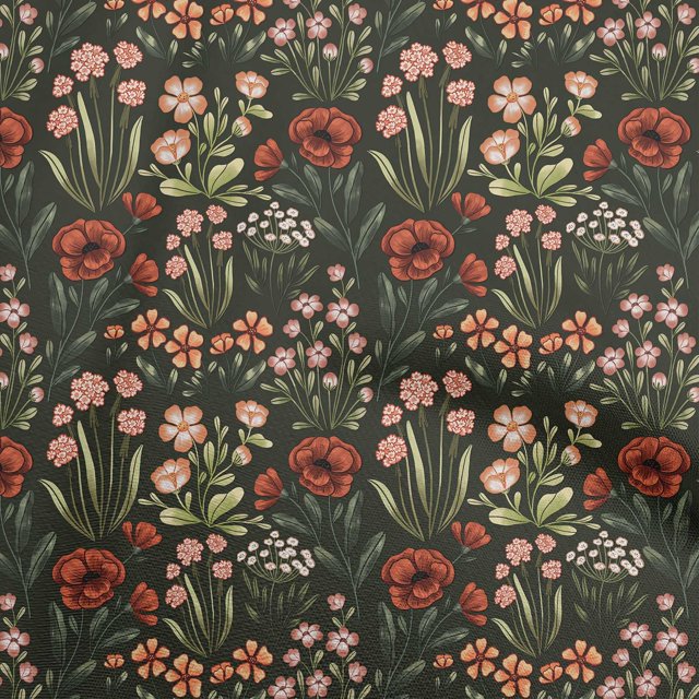 oneOone Velours Vert Olive Tissu Floral Rétro Robe Tissu Tissu Imprimé par la Cour 58 Pouces de Large