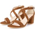 thumbnail image 4 of BLISSFUL STEP Women's Solid Color Open Toe Cross Strap Mid Chunky Heel Sandals, 4 of 6
