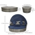 thumbnail image 3 of Outsunny Chaise Longue de Patio avec Canapé-Lit Rond Coussiné 4 Pcs Bleu Foncé, 3 of 10