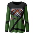thumbnail image 4 of Pompotops Women Geometric Print Round Neck Patchwork Pullover Long Sleeve Blouse T-shirt Tops, 4 of 5