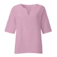 thumbnail image 4 of Dealovy Plus Size Shirts for Women 3/4 Sleeve Notch V Neck Cotton Linen Tops Summer Solid Color Tees, 4 of 5