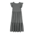 thumbnail image 4 of Huvoen Robe d'Été pour Filles Mode Filles Été Nouvelle Manches Courtes Col Rond Robe de Couleur Unie Gris 8 Ans, 4 of 6
