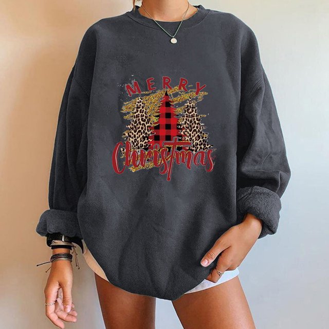 Chandails à Capuchon pour Femmes Mode Femmes Décontracté Imprimé Col Rond Manches Longues T-Shirt Ample Blouse d'Automne Chandail Tops Chandails en Molleton Sans Capuche Tenues d'Hiver pour Filles en Liquidation