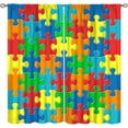 thumbnail image 1 of Abstract Kitchen Curtains, Colorful Puzzle Pieces Fractal Children Hobby Activity Leisure Toys Cartoon Image Window Drapes Set 2 Panels,52x84 Inches, 1 of 8