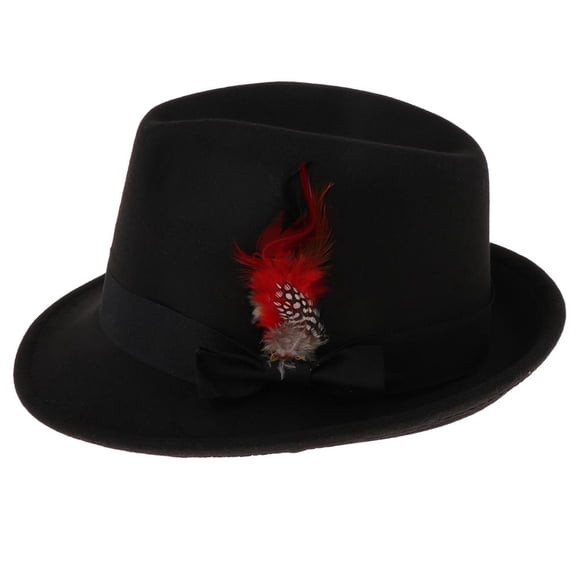 Men's Women' Felt Feather Fedora Hat Vintage Panama Trilby Hat - Black, as described