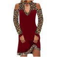 thumbnail image 2 of FcBaudy Longues Robe à Manches à Col Rond pour Femme, Imprimé Léopard, Coutures de Couleurs Contrastantes, Épaules Dénudées, Robe Midi Droite à Manches Longues, Robe pour Femme, 2 of 5