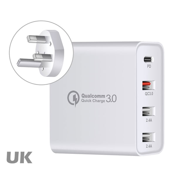 ziyahi 48W Phone Charger USB Type-c PD 4-port Fast Charging Adapter Travel Portable Charger, White, UK Plug