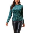 thumbnail image 1 of INSPIRE CHIC T-Shirts en Velours pour Femmes Col Rond Manches Longues Décontracté S Bleu Vert, 1 of 6